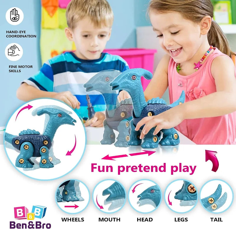 DIY Take-Apart Dinosaur Toy - STEM Building Toy for Kids 3+ Years - Blue Brachiosaurus