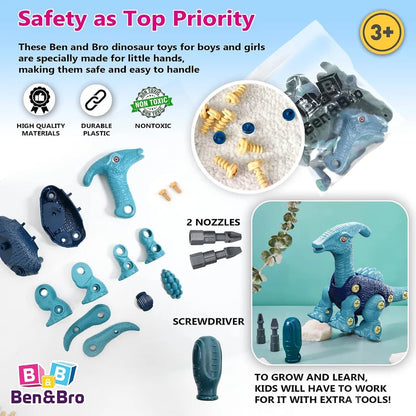 DIY Take-Apart Dinosaur Toy - STEM Building Toy for Kids 3+ Years - Blue Brachiosaurus