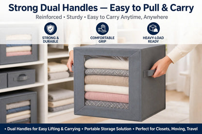 Stackable Closet Organizer Box with Clear Window - Large Foldable Storage Box for Clothes