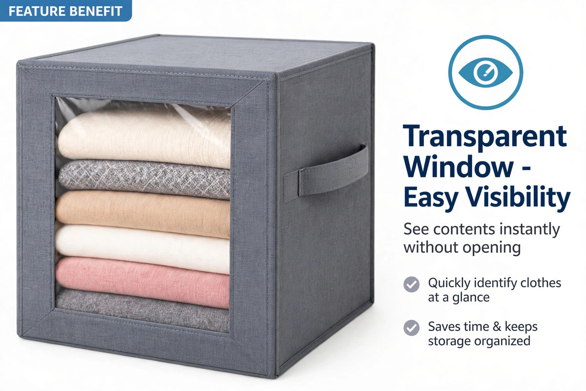 Stackable Closet Organizer Box with Clear Window - Large Foldable Storage Box for Clothes