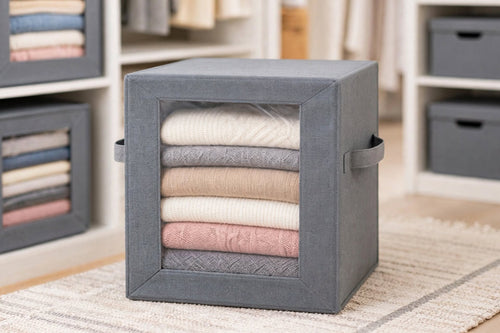 Stackable Closet Organizer Box with Clear Window - Large Foldable Storage Box for Clothes