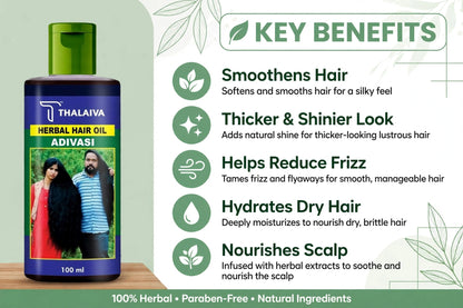 Adivasi Herbal Hair Oil - Thalaiva Natural Hair Nourishing Oil 100ml | For Shiny & Smooth Hair Look