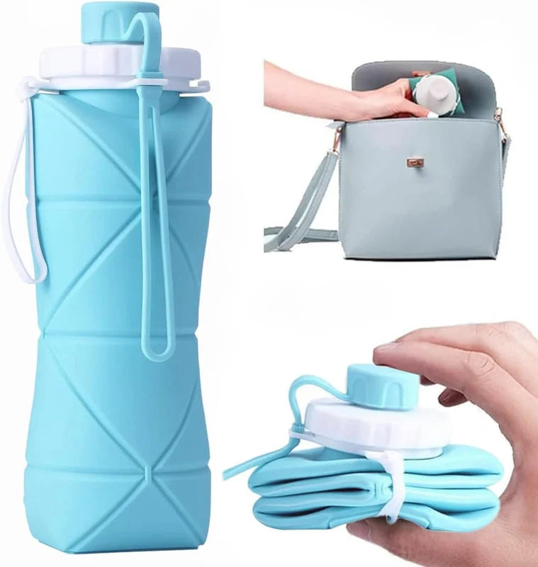 Silicone Folding Water Bottle - 600ml Collapsible Travel Bottle for Gym, Hiking, School | FARIA FASHION