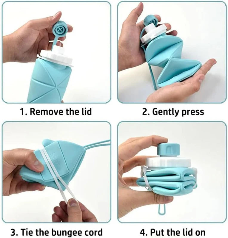 Silicone Folding Water Bottle - 600ml Collapsible Travel Bottle for Gym, Hiking, School | FARIA FASHION