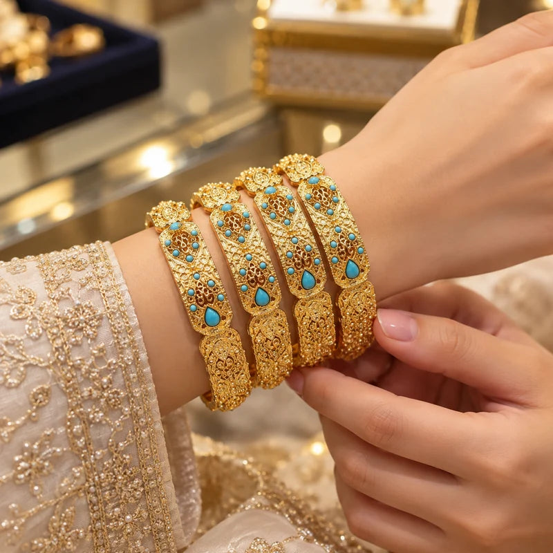 Gold Turquoise Filigree Bangles