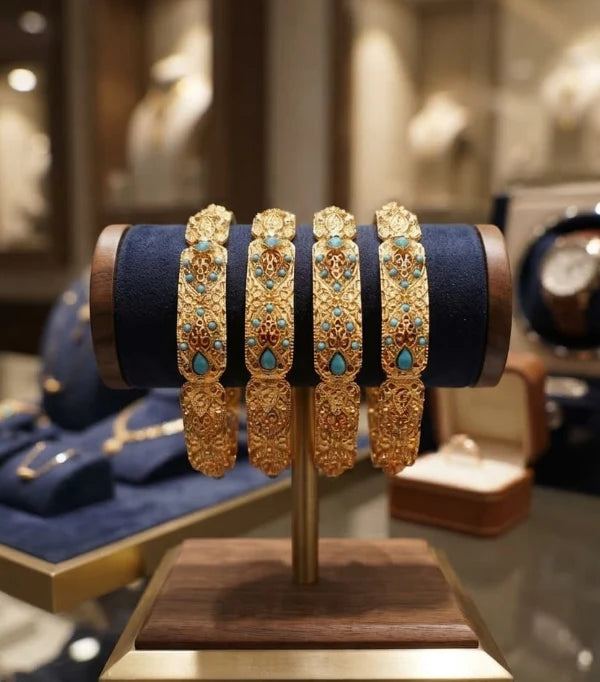 Gold Turquoise Filigree Bangles
