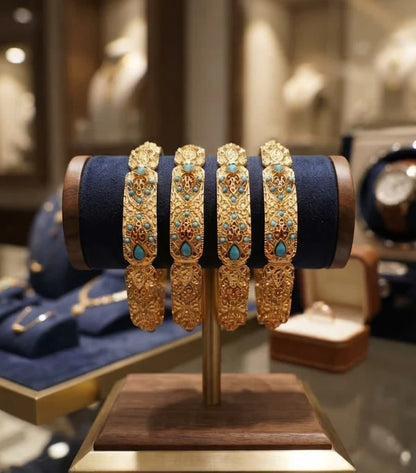 Gold Turquoise Filigree Bangles