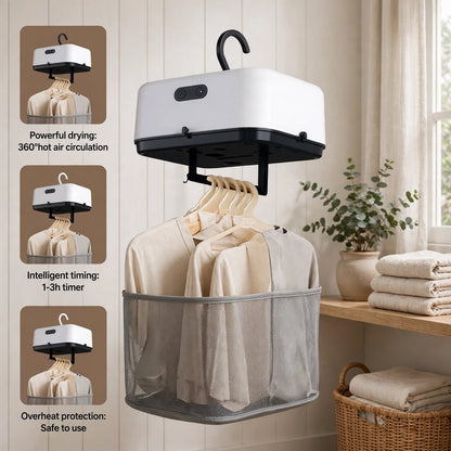Portable Cloth Drying Heater - Foldable Mini Dryer for Baby Clothes, Towels & Small Laundry, 2 in 1 Dryer & Hanger