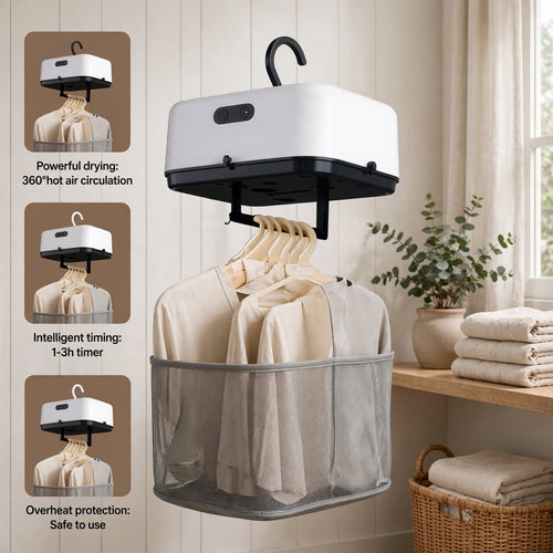 Portable Cloth Drying Heater - Foldable Mini Dryer for Baby Clothes, Towels & Small Laundry, 2 in 1 Dryer & Hanger